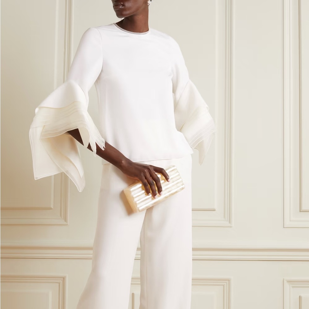ROKSANDA Top Rana White Tulle Trimmed Crepe Blouse - Picture 1 of 15